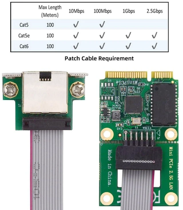 Alt view image 5 of 7 - AJMRTC Mini PCI-E to RJ45 2.5G Ethernet Network Adapter, 2500Mbps Gigabit LAN Card, 10/100/1000/2500 Base-T NIC for Win XP, Vista, 7, 8, 10, Linux, MacOS Embedded Industrial PC