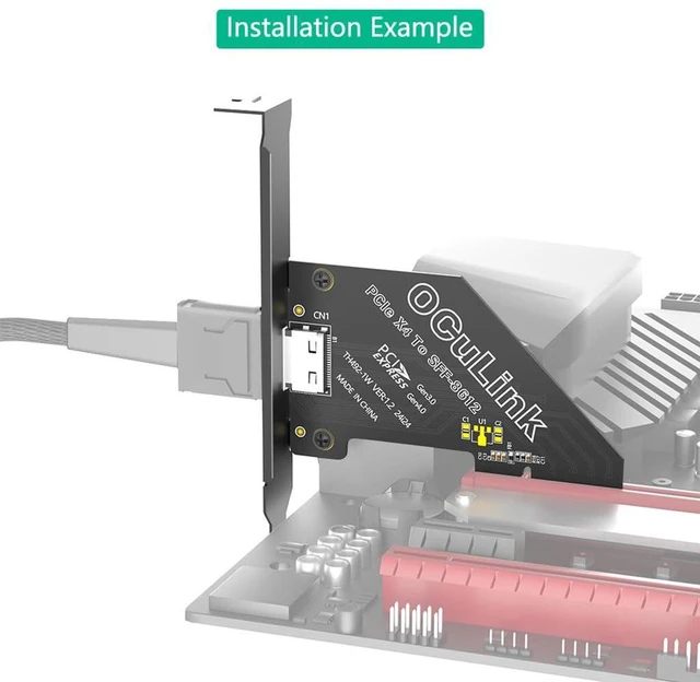 Alt view image 5 of 7 - AJMRTC OCuLink SFF-8611 / SFF-8612 to PCIe 4.0 X4 Host Adapter Card, Gen4 64Gbps Passive Riser with Full Long Profile Bracket, Supports NVMe SSD, eGPU, Compatible with Mac OS, Windows, Linux