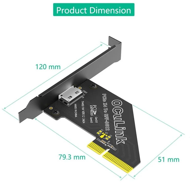 Alt view image 4 of 7 - AJMRTC OCuLink SFF-8611 / SFF-8612 to PCIe 4.0 X4 Host Adapter Card, Gen4 64Gbps Passive Riser with Full Long Profile Bracket, Supports NVMe SSD, eGPU, Compatible with Mac OS, Windows, Linux