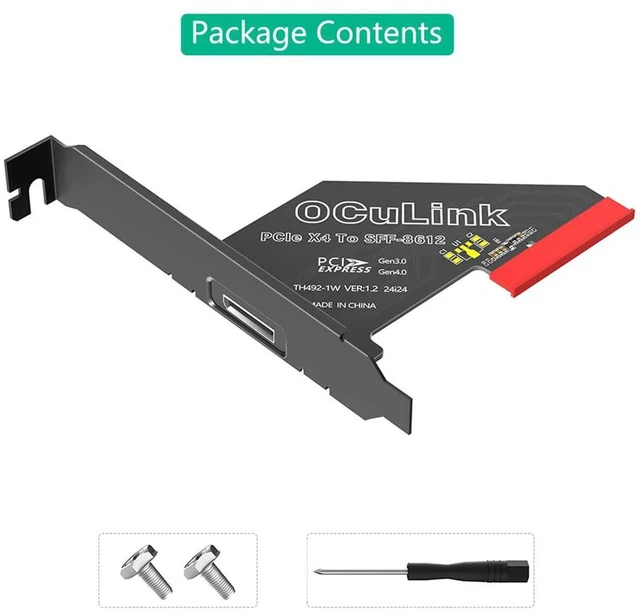 Alt view image 2 of 7 - AJMRTC OCuLink SFF-8611 / SFF-8612 to PCIe 4.0 X4 Host Adapter Card, Gen4 64Gbps Passive Riser with Full Long Profile Bracket, Supports NVMe SSD, eGPU, Compatible with Mac OS, Windows, Linux