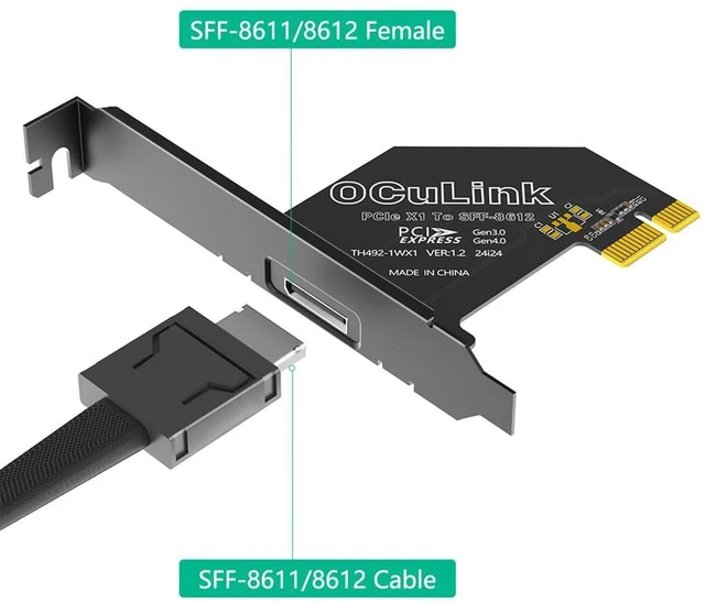 Alt view image 6 of 7 - AJMRTC OCuLink SFF-8611 / SFF-8612 to PCIe 4.0 X1 Host Adapter Card, Gen4 Passive Riser with Full Long Profile Bracket, Cross-Platform Support for Mac OS, Windows, Linux, for Low-Speed NVMe Expansion