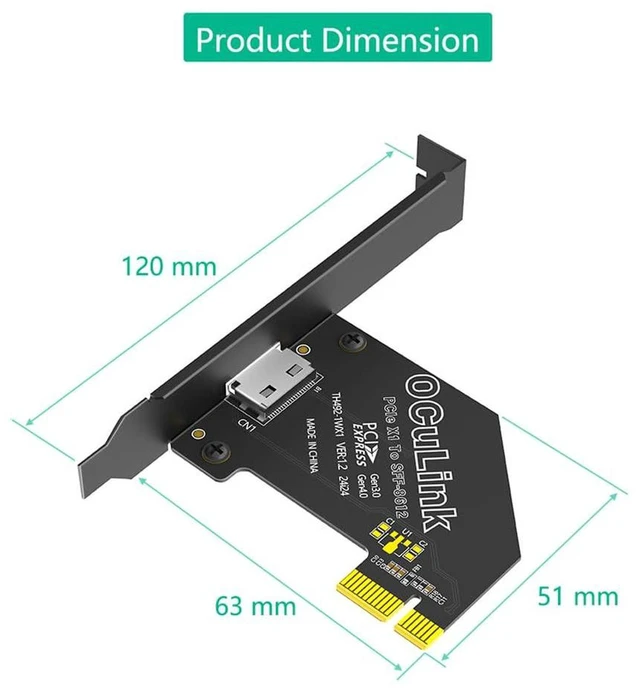 Alt view image 3 of 7 - AJMRTC OCuLink SFF-8611 / SFF-8612 to PCIe 4.0 X1 Host Adapter Card, Gen4 Passive Riser with Full Long Profile Bracket, Cross-Platform Support for Mac OS, Windows, Linux, for Low-Speed NVMe Expansion