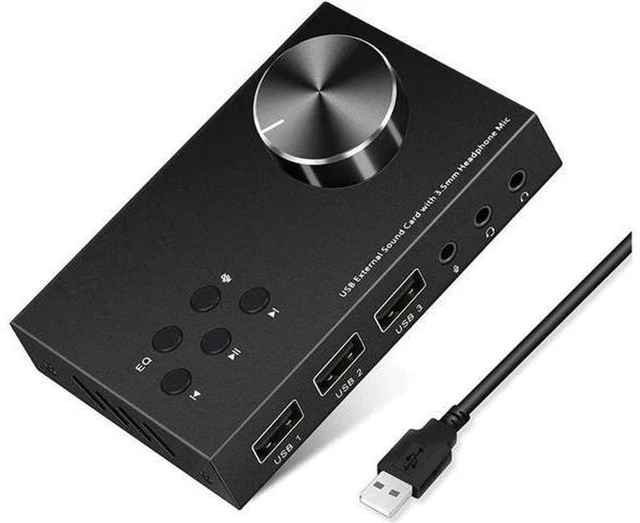 Alt view image 7 of 7 - AJMRTC USB Multimedia Volume Control Knob, External Sound Card Audio Adapter with USB Hub, One-Click Mute Media Controller for PC Laptop Desktop Gaming Streaming