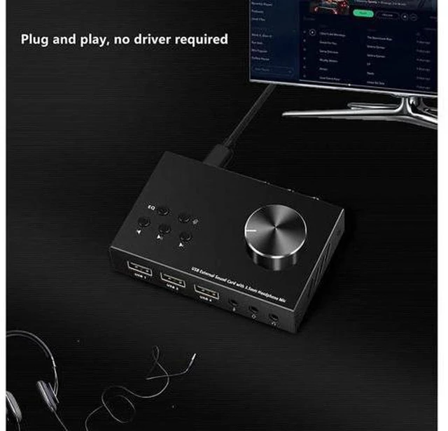 Alt view image 3 of 7 - AJMRTC USB Multimedia Volume Control Knob, External Sound Card Audio Adapter with USB Hub, One-Click Mute Media Controller for PC Laptop Desktop Gaming Streaming