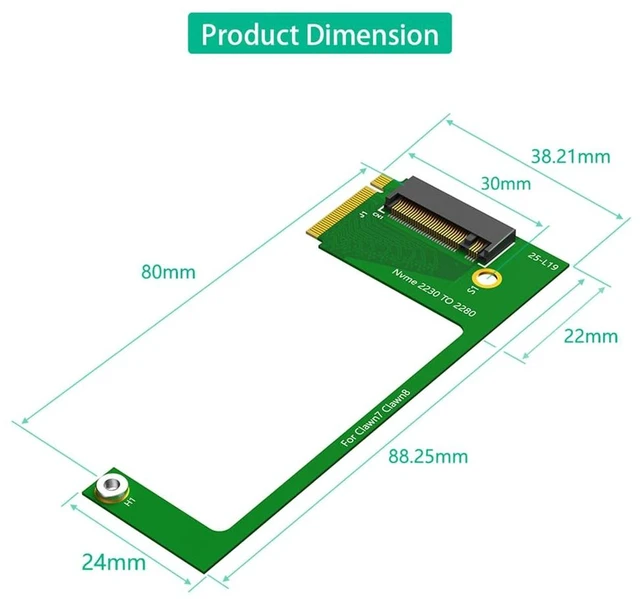 Alt view image 2 of 7 - AJMRTC 90 Degree M-Key M.2 PCIe 4.0 2230 to 2280 NVMe SSD Expansion Adapter, Right Angle SSD Riser Card for MSI Claw7, Claw8 Gaming Handheld Storage Upgrade