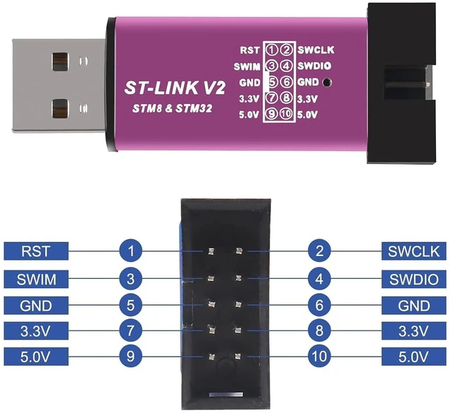 Alt view image 2 of 6 - AJMRTC ST-Link V2 Programmer Emulator Downloader, Compatible with STM8 STM32 MCU, Debugger Programming Tool with Connect Cable for STM32F103C8T6 Development Board