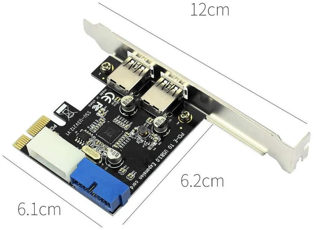 Alt view image 4 of 6 - AJMRTC PCIe USB 3.0 Expansion Card, 2 External USB3.0 Ports + Internal 19Pin Front Panel Header, 4Pin Molex IDE Power Connector, 5Gbps SuperSpeed PCI Express X1 Adapter for Desktop PC