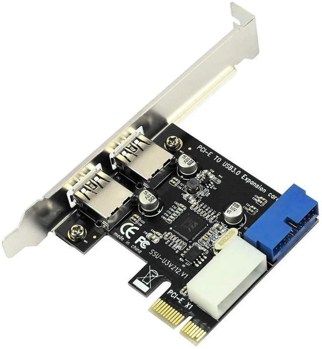 Alt view image 3 of 6 - AJMRTC PCIe USB 3.0 Expansion Card, 2 External USB3.0 Ports + Internal 19Pin Front Panel Header, 4Pin Molex IDE Power Connector, 5Gbps SuperSpeed PCI Express X1 Adapter for Desktop PC