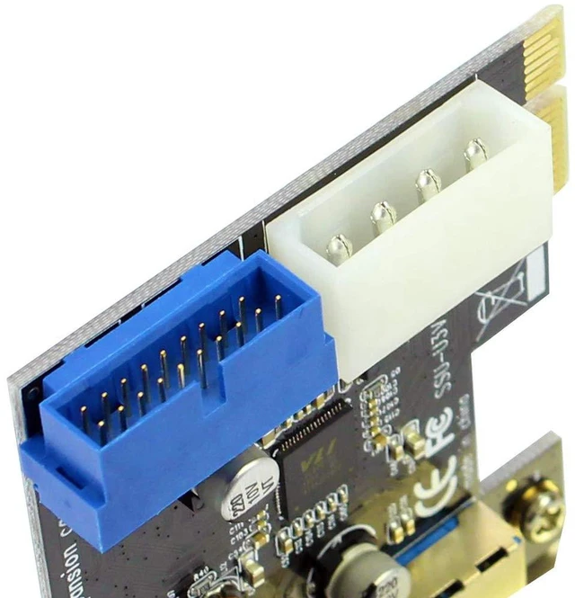 Alt view image 2 of 6 - AJMRTC PCIe USB 3.0 Expansion Card, 2 External USB3.0 Ports + Internal 19Pin Front Panel Header, 4Pin Molex IDE Power Connector, 5Gbps SuperSpeed PCI Express X1 Adapter for Desktop PC