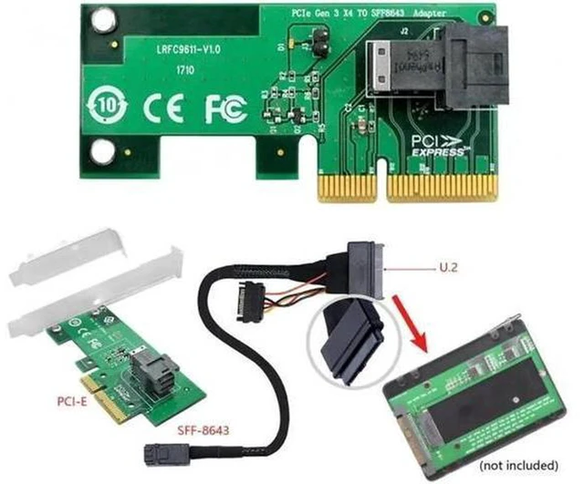 Alt view image 4 of 7 - AJMRTC PCIe 3.0 4.0 X4/X16 to SFF-8643 Adapter Card, SFF-8643 Mini SAS HD Port for U.2 SFF-8639 NVMe SSD, 32Gbps / 64Gbps High Speed Storage Expansion Riser for Server Workstation NAS