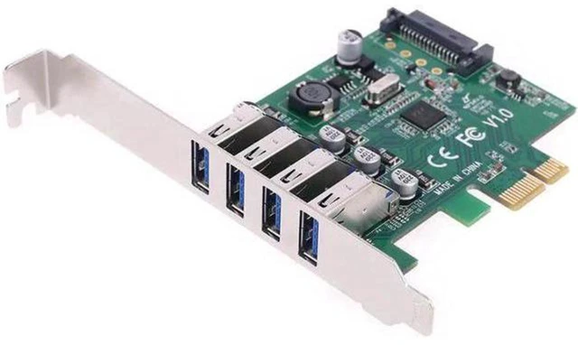 Main image of AJMRTC 4 Ports USB 3.0 PCIe Expansion Card, PCI Express X1 USB3.0 Hub Adapter 5Gbps SuperSpeed Controller Card for Desktop PC, External HDD, SSD Enclosure, USB Camera