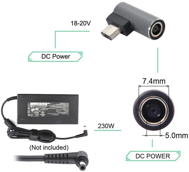Alt view image 2 of 7 - AJMRTC 7.4*5.0mm DC Female Jack to 3Pin Power Plug Adapter, 19.5V High Power Charging Converter, Support 160W 230W, Compatible with Razer Blade 15, Blade Pro 17 Gaming Laptop