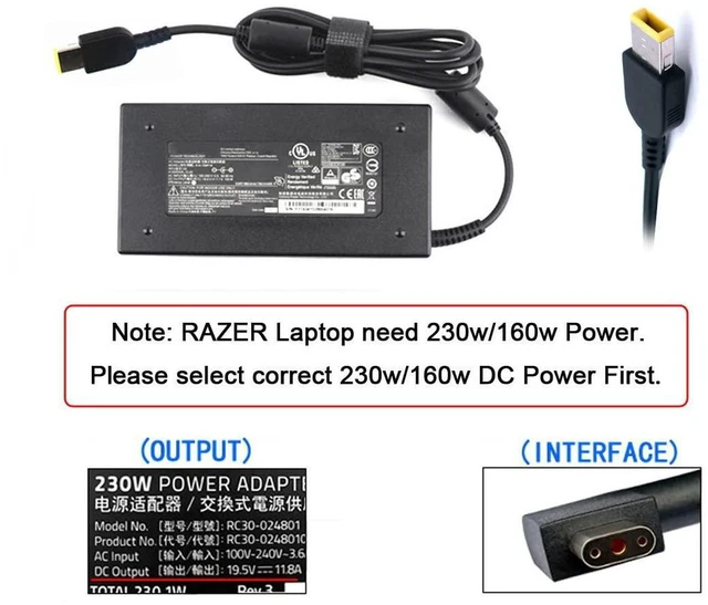 Alt view image 3 of 7 - AJMRTC 7.4*5.0mm DC Female Jack to 3Pin Power Plug Adapter, 19.5V High Power Charging Converter, Support 160W 230W, Compatible with Razer Blade 15, Blade Pro 17 Gaming Laptop
