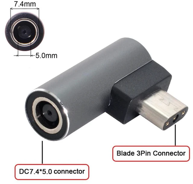 Alt view image 6 of 7 - AJMRTC 7.4*5.0mm DC Female Jack to 3Pin Power Plug Adapter, 19.5V High Power Charging Converter, Support 160W 230W, Compatible with Razer Blade 15, Blade Pro 17 Gaming Laptop