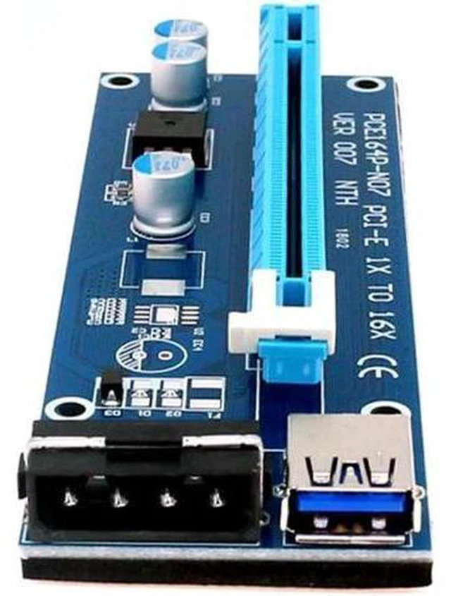 Alt view image 5 of 5 - AJMRTC PCIe 1X to 16X GPU Riser Card, PCI Express Extension Adapter with 4Pin IDE Power Connector & USB3.0 Data Cable for Graphics Card Mining, Open Frame PC Build
