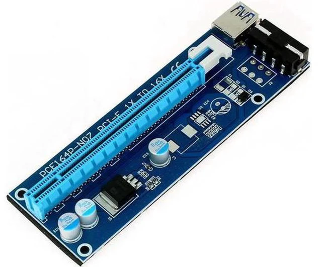 Alt view image 3 of 5 - AJMRTC PCIe 1X to 16X GPU Riser Card, PCI Express Extension Adapter with 4Pin IDE Power Connector & USB3.0 Data Cable for Graphics Card Mining, Open Frame PC Build