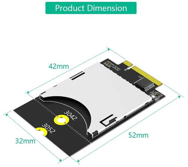 Alt view image 7 of 7 - AJMRTC NGFF M.2 Key B to SD Adapter Card, USB Bus SD Card Reader, Fit WWAN 3042 3052 Size, Internal SD Converter for Laptop, PC, Embedded Industrial Computers