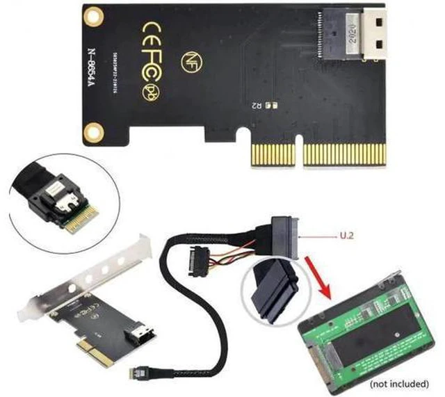 Alt view image 2 of 6 - AJMRTC SF-025+104 PCIe 3.0 4.0 to SFF-8654 Slimline SAS Adapter Kit, SFF-8654 to U.2 SFF-8639 NVMe SSD Expansion Card with Cable for Motherboard Storage Upgrade