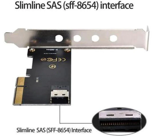 Alt view image 6 of 6 - AJMRTC SF-025+104 PCIe 3.0 4.0 to SFF-8654 Slimline SAS Adapter Kit, SFF-8654 to U.2 SFF-8639 NVMe SSD Expansion Card with Cable for Motherboard Storage Upgrade