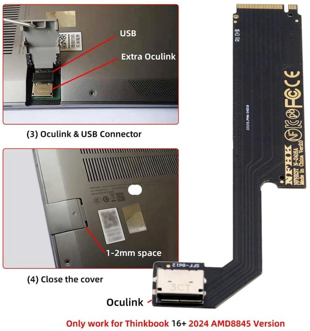 Alt view image 3 of 7 - AJMRTC M.2 M-Key PCIe 4.0 to OCuLink SFF-8612 SFF-8611 Host Adapter, Custom for 2024 ThinkBook 16+ AMD 8845, for External eGPU Dock and U.2 NVMe SSD Expansion