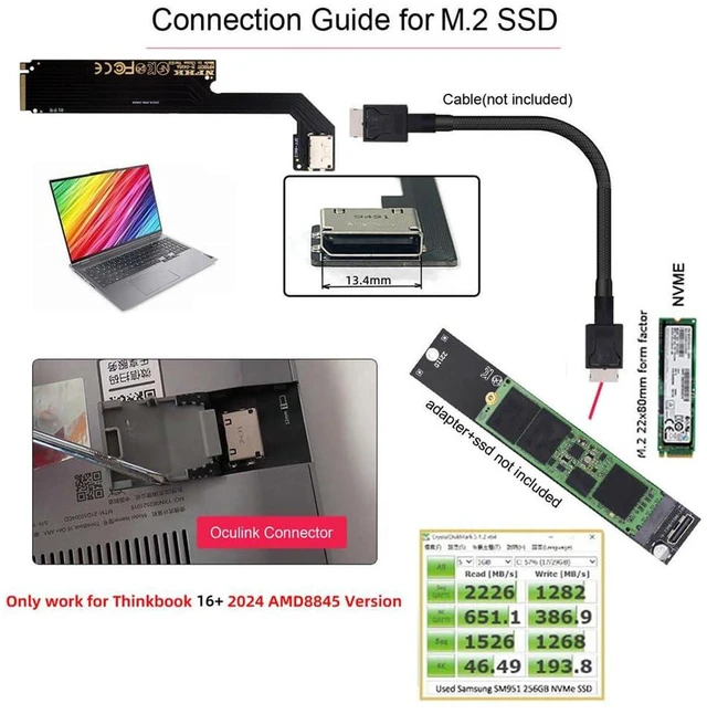 Alt view image 2 of 7 - AJMRTC M.2 M-Key PCIe 4.0 to OCuLink SFF-8612 SFF-8611 Host Adapter, Custom for 2024 ThinkBook 16+ AMD 8845, for External eGPU Dock and U.2 NVMe SSD Expansion
