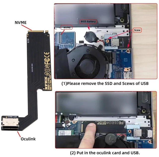 Alt view image 6 of 7 - AJMRTC M.2 M-Key PCIe 4.0 to OCuLink SFF-8612 SFF-8611 Host Adapter, Custom for 2024 ThinkBook 16+ AMD 8845, for External eGPU Dock and U.2 NVMe SSD Expansion