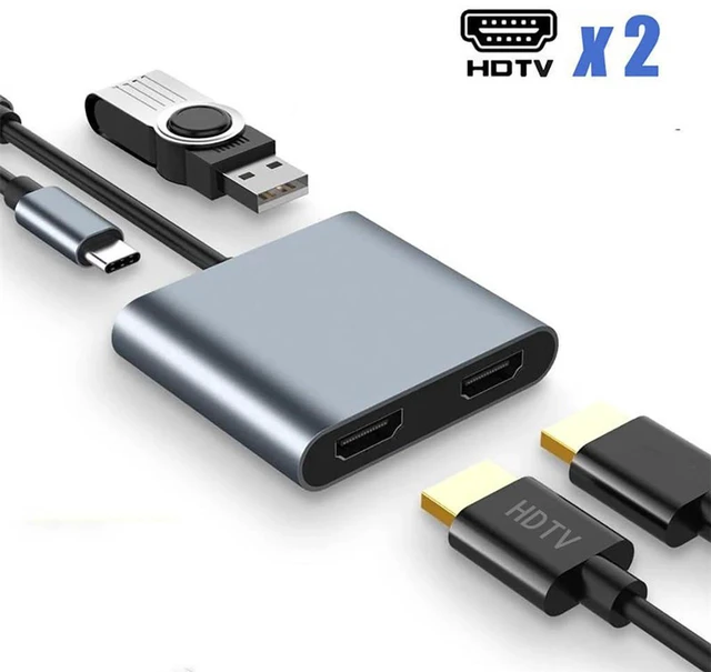 Alt view image 3 of 5 - AJMRTC 4 in 1 USB C Docking Station, USB-C to Dual HDMI-Compatible + USB 3.0 Hub, Multi Monitor Adapter, Portable Type-C Dock for MacBook, PC and Laptops