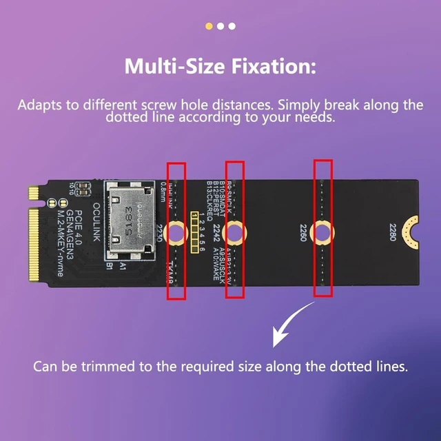 Alt view image 4 of 7 - AJMRTC TKM8 M.2 M-Key to OCuLink SFF-8612 Female Bridge Card, PCIe 4.0 X4 Adapter, for NVMe U.2 SSD and External Graphics eGPU Dock, Horizontal OCuLink Port