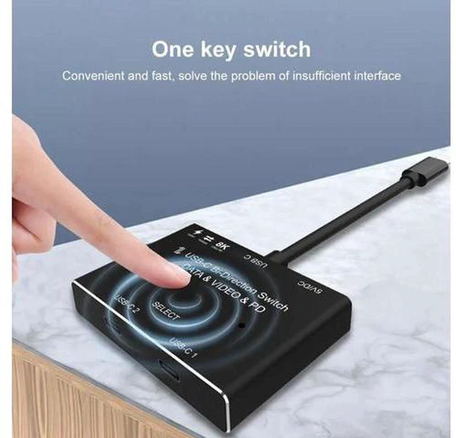 Alt view image 6 of 6 - AJMRTC 1x2 / 2x1 USB C KVM Bidirectional Switch, USB 3.1 Type-C Data & Video Switcher, 8K@30Hz Two-Way Splitter Switch for Laptop, Phone, Dock, Monitor