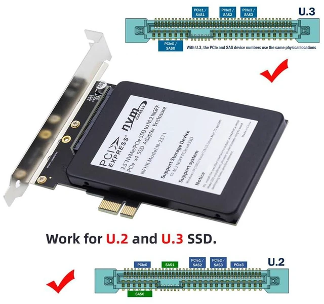 Alt view image 5 of 7 - AJMRTC PCIe 4.0 X1 to U.2 U.3 SFF-8639 Host Adapter, NVMe Storage Expansion Card Compatible with Samsung PM1735 U.2 / U.3 Enterprise SSD