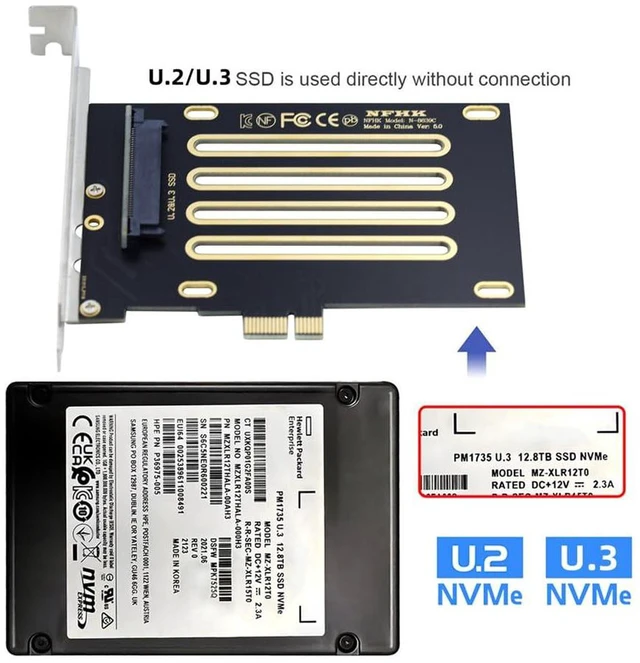 Alt view image 4 of 7 - AJMRTC PCIe 4.0 X1 to U.2 U.3 SFF-8639 Host Adapter, NVMe Storage Expansion Card Compatible with Samsung PM1735 U.2 / U.3 Enterprise SSD