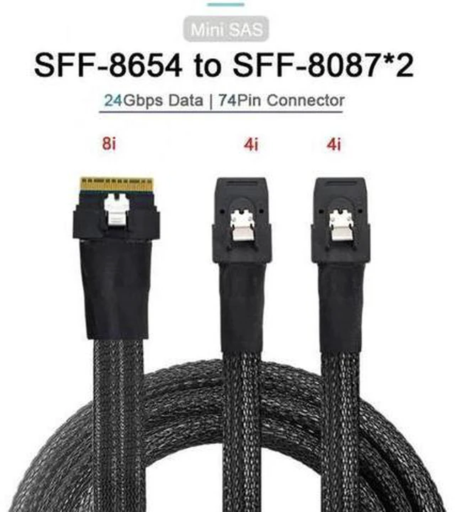 Alt view image 2 of 7 - AJMRTC SF-029 Slimline SAS 4.0 Cable, SFF-8654 8i 74Pin Host to Dual SFF-8087 Mini SAS Breakout Cable, PCIe Ultraport SlimSAS Cable for Server Storage RAID Controller