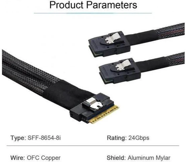 Alt view image 6 of 7 - AJMRTC SF-029 Slimline SAS 4.0 Cable, SFF-8654 8i 74Pin Host to Dual SFF-8087 Mini SAS Breakout Cable, PCIe Ultraport SlimSAS Cable for Server Storage RAID Controller