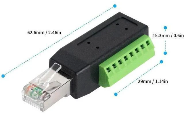 Alt view image 6 of 7 - AJMRTC 2 Pack 90 Degree RJ45 Male to 8 Pin Screw Terminal Adapter, Cat5e Cat6 RJ45 to Screw Terminal Block, Passive Twisted Pair Connector for CCTV, Ethernet Wiring