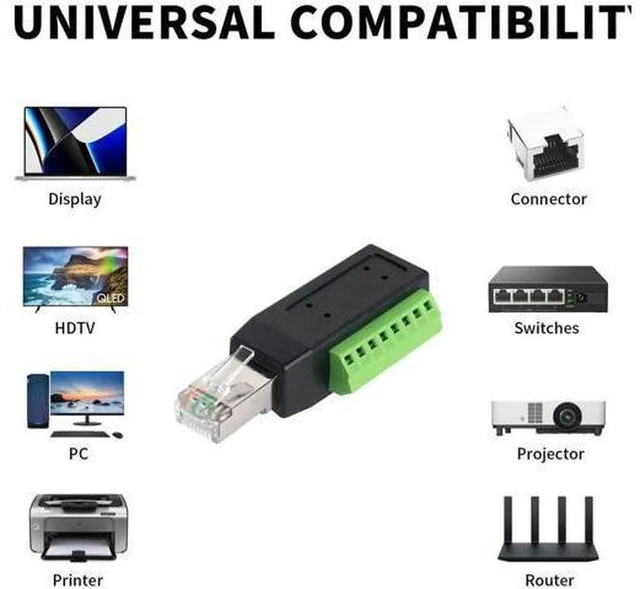 Alt view image 2 of 7 - AJMRTC 2 Pack 90 Degree RJ45 Male to 8 Pin Screw Terminal Adapter, Cat5e Cat6 RJ45 to Screw Terminal Block, Passive Twisted Pair Connector for CCTV, Ethernet Wiring
