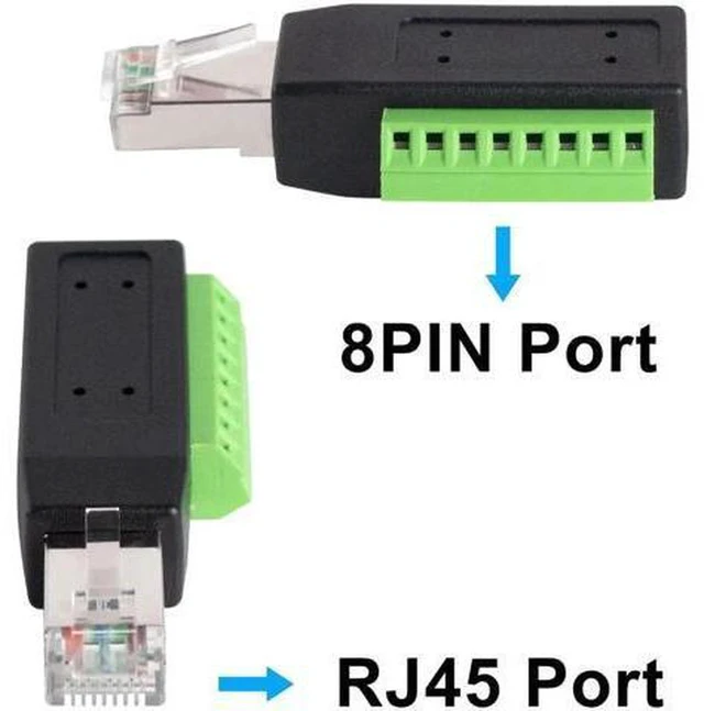 Alt view image 4 of 7 - AJMRTC 2 Pack 90 Degree RJ45 Male to 8 Pin Screw Terminal Adapter, Cat5e Cat6 RJ45 to Screw Terminal Block, Passive Twisted Pair Connector for CCTV, Ethernet Wiring