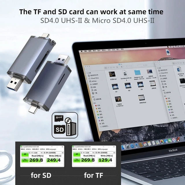 Alt view image 3 of 7 - AJMRTC UHS-II SD4.0 Card Reader, 2 in 1 USB A & Type-C 5Gbps Memory Card Adapter, Support SDHC SDXC Micro SD Micro SDHC Micro SDXC, Simultaneous Dual Card Read for Camera Laptop