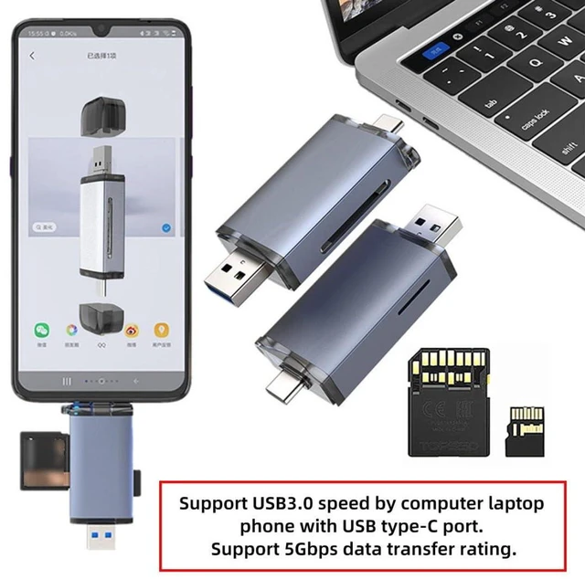 Alt view image 4 of 7 - AJMRTC UHS-II SD4.0 Card Reader, 2 in 1 USB A & Type-C 5Gbps Memory Card Adapter, Support SDHC SDXC Micro SD Micro SDHC Micro SDXC, Simultaneous Dual Card Read for Camera Laptop
