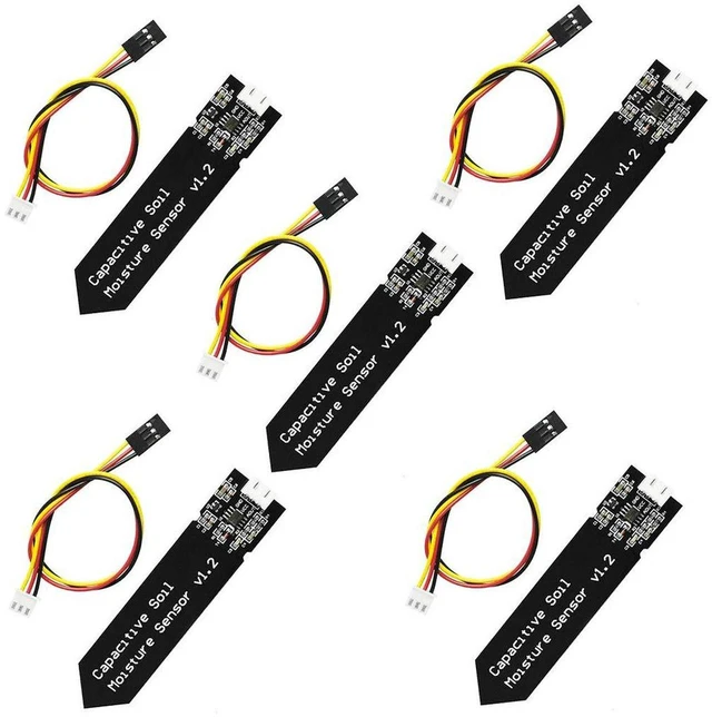 Main image of AJMRTC 5 Pack Capacitive Soil Moisture Sensor Module, Wide Voltage 3.3V~5.5V Humidity Detection Sensor with Cable, Corrosion Resistant Probe for Arduino, Garden Plant Watering Monitoring