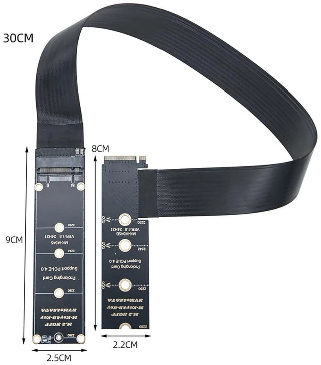 Alt view image 2 of 6 - AJMRTC M.2 M Key B Key B+M Key NGFF SSD Extension Cable PCIe 4.0 X4 64Gbps High Speed NVMe Extender Cable, Angled Version 30CM, Compatible with 2230 2242 2260 2280 NVMe SATA NGFF SSD for Desktop PC