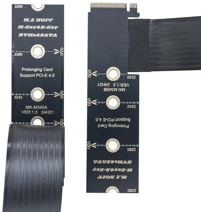Alt view image 3 of 6 - AJMRTC M.2 M Key B Key B+M Key NGFF SSD Extension Cable PCIe 4.0 X4 64Gbps High Speed NVMe Extender Cable, Angled Version 30CM, Compatible with 2230 2242 2260 2280 NVMe SATA NGFF SSD for Desktop PC