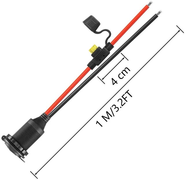 Alt view image 2 of 7 - AJMRTC 12V 24V Cigarette Lighter Socket Extension Cable, 20A 13AWG Heavy Duty Waterproof Female Socket with Fixed Thread, for Car RV Boat Motorcycle Power Supply
