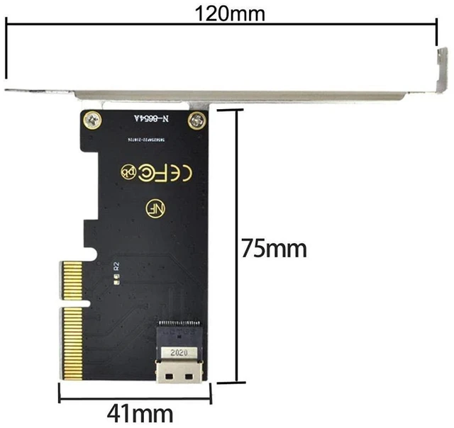 Alt view image 2 of 7 - AJMRTC PCIe 4.0 X4 to Slimline SAS SFF-8654 Adapter Card, with 120mm Bracket, Connect SFF-8654 to U.2 SFF-8639 NVMe SSD for Motherboard Workstation Server Storage Upgrade