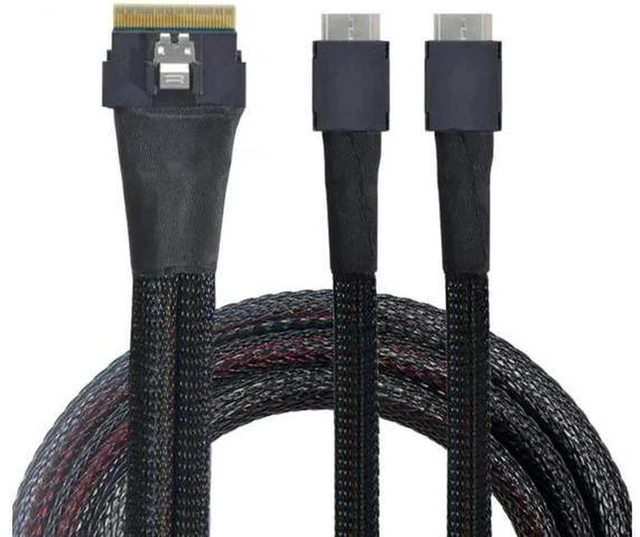 Main image of AJMRTC SF-038 PCIe 4.0 Slimline SAS SFF-8654 8i 74Pin to Dual OCuLink SFF-8611 Breakout Cable, 50CM Ultraport High Speed Cable for Server Workstation NVMe Storage Backplane