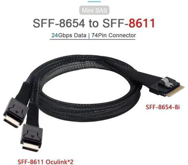 Alt view image 3 of 7 - AJMRTC SF-038 PCIe 4.0 Slimline SAS SFF-8654 8i 74Pin to Dual OCuLink SFF-8611 Breakout Cable, 50CM Ultraport High Speed Cable for Server Workstation NVMe Storage Backplane