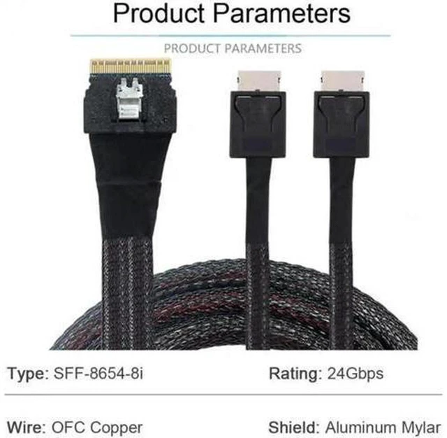 Alt view image 7 of 7 - AJMRTC SF-038 PCIe 4.0 Slimline SAS SFF-8654 8i 74Pin to Dual OCuLink SFF-8611 Breakout Cable, 50CM Ultraport High Speed Cable for Server Workstation NVMe Storage Backplane