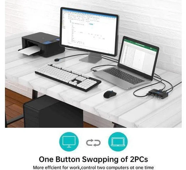 Alt view image 2 of 6 - AJMRTC USB 2.0 Sharing Switch Selector, 2 Computers Share 4 USB 2.0 Peripherals, Manual USB Switcher for Keyboard Mouse U Disk Printer Scanner