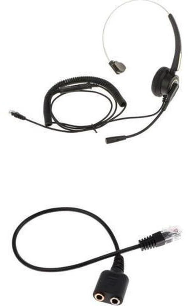 Alt view image 3 of 6 - AJMRTC RJ9 Call Center Telephone Headset with Microphone, includes Dual 3.5mm to RJ9 Adapter Cable, Noise Cancelling Mono Headphone for Office Call Center Customer Service