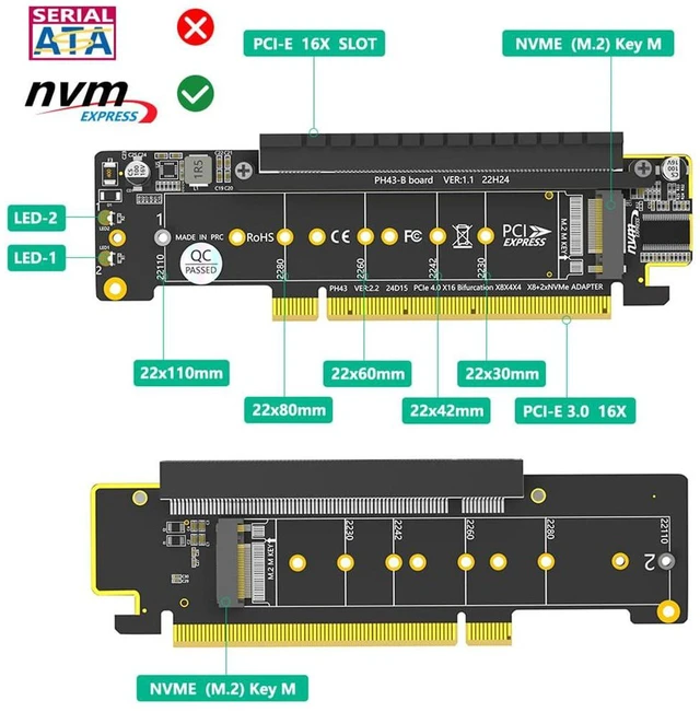 Alt view image 3 of 7 - AJMRTC Dual NVMe M.2 M-Key PCIe 4.0 X16 Adapter Card, Support PCIe X8 X4X4 Bifurcation Motherboard, 2 Port M.2 NGFF M-Key NVMe SSD Expansion Card for Desktop Workstation