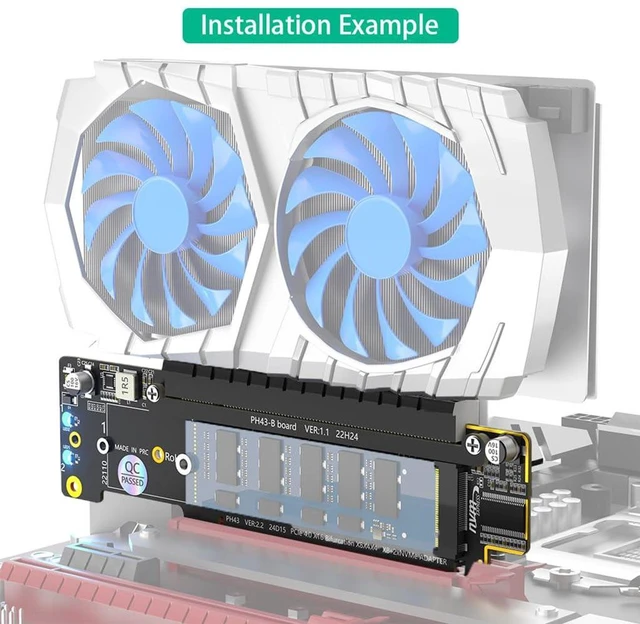 Alt view image 4 of 7 - AJMRTC Dual NVMe M.2 M-Key PCIe 4.0 X16 Adapter Card, Support PCIe X8 X4X4 Bifurcation Motherboard, 2 Port M.2 NGFF M-Key NVMe SSD Expansion Card for Desktop Workstation